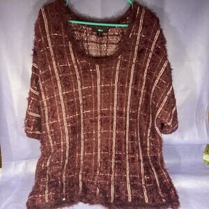 Ellos Purple Matron Sweater Short Sleeve Fuzzy Size 1X V3